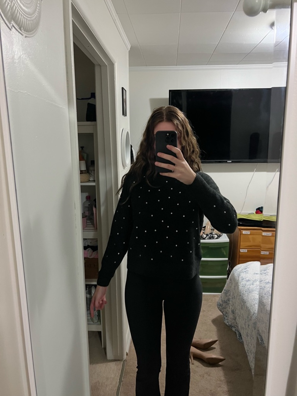 RW&CO. Black Sweater with White Dot Embroidery